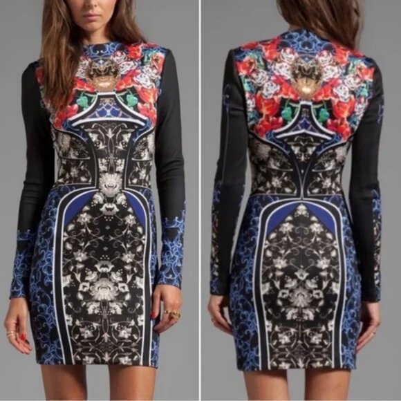 CLOVER CANYON ROYAL EGG VASE FLORAL LONG SLEEVE BODYCON DRESS - Picture 3 of 11